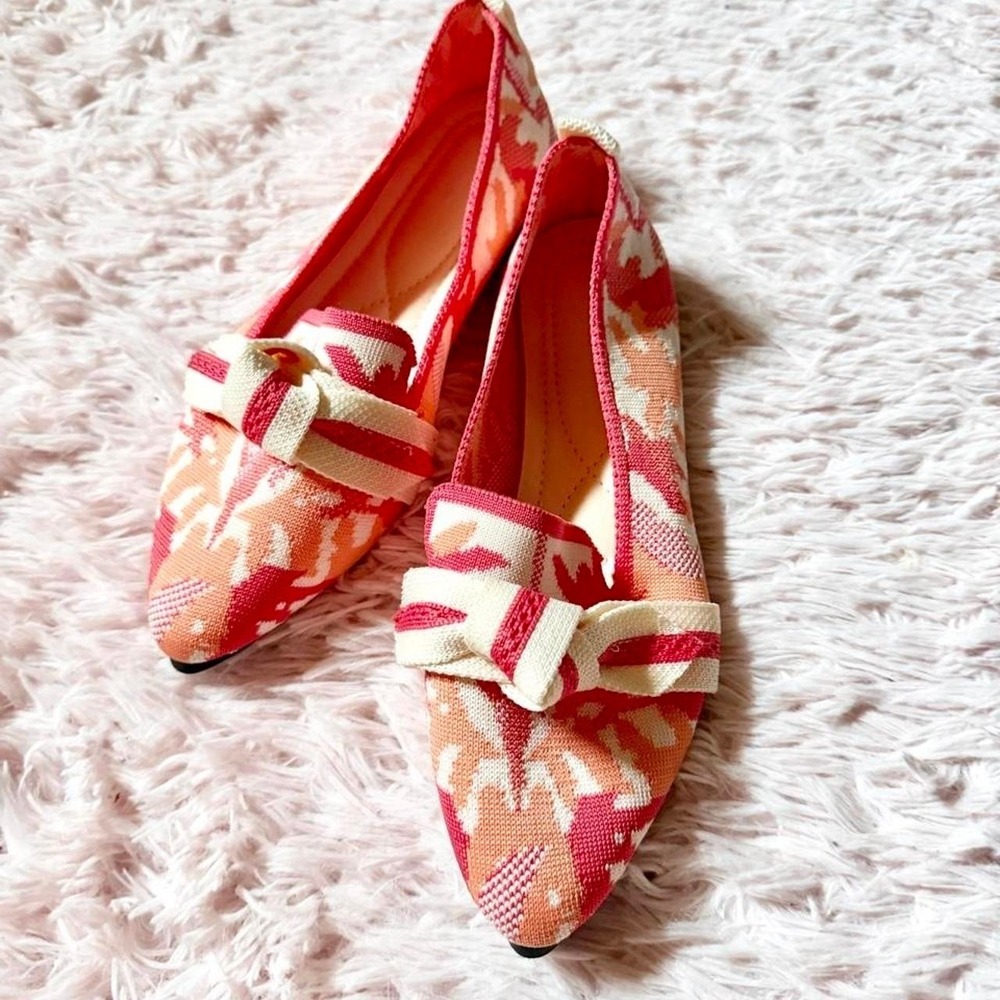 Abstract Jacquard Pointed Toe Woven Spring Flats Womens 6 Coastal Preppy Resort